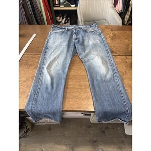 Polo Ralph Lauren Jeans Mens 35x30 Blue Faded Straight Leg Distressed Denim